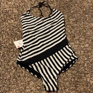 Zara accessories black white strip swim suit